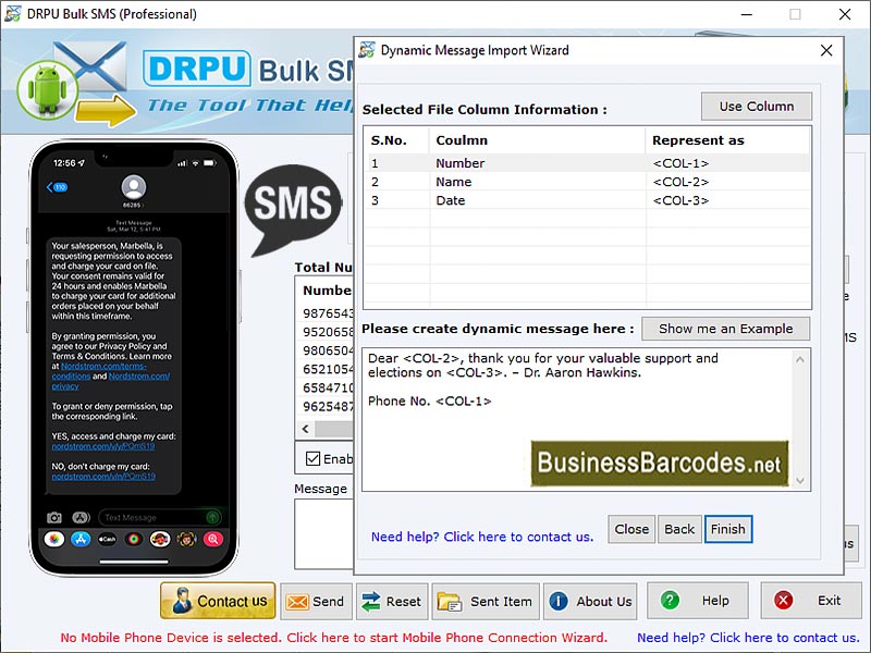 Screenshot of Bulk SMS Text Application