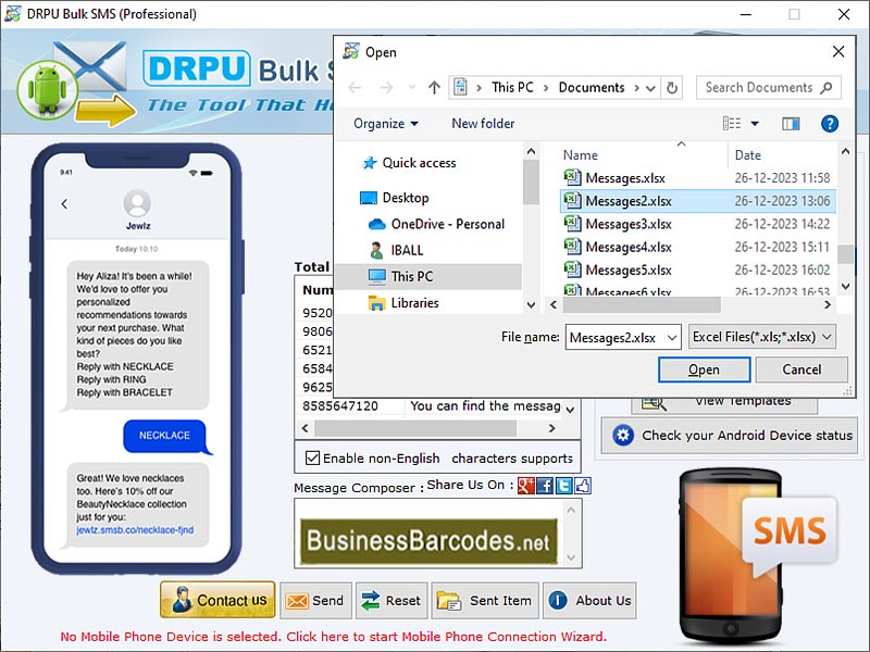 Screenshot of Business Bulk Text Messages Tool
