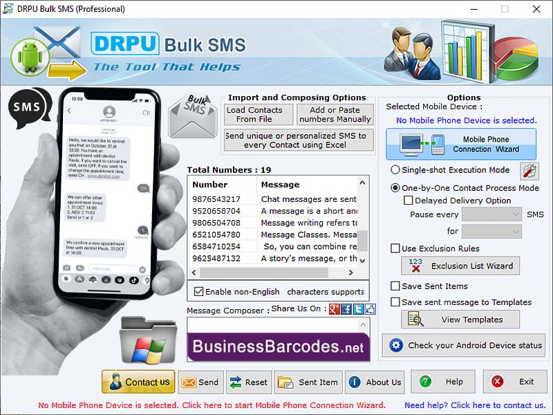 Screenshot of Personalized SMS Message Application