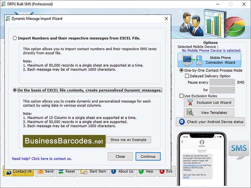 Screenshot of Application for Sending Bulk SMS