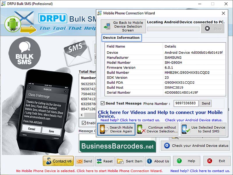 Screenshot of Business Bulk Message Sender Software