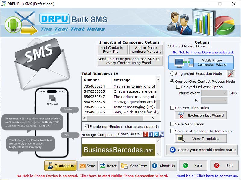 Screenshot of SMS Message Scheduling Application