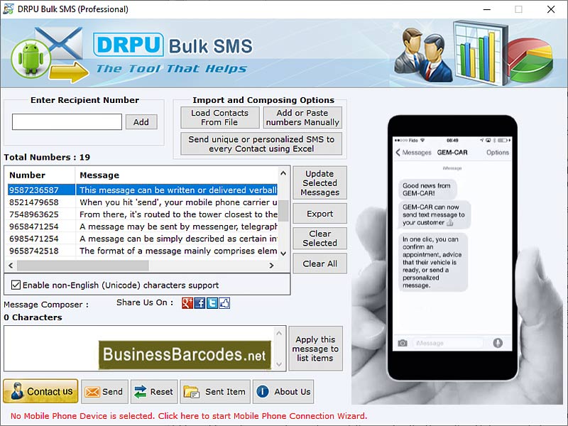 Screenshot of Bulk SMS Gateway Service Tool