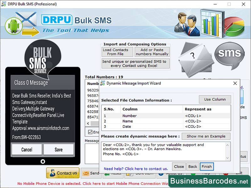 Screenshot of Android SMS Messaging Program