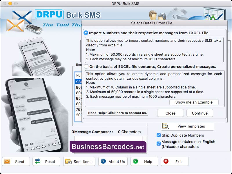 Screenshot of Mac Business SMS Software