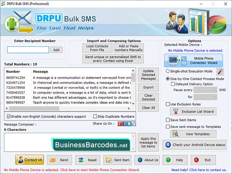 Screenshot of Maximum Bulk SMS Messaging Tool