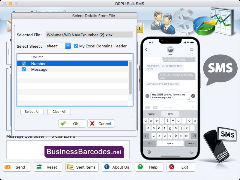 Screenshot of SMS Sender Application for Mac