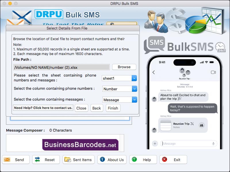 Screenshot of Mac Send Bulk SMS Tool