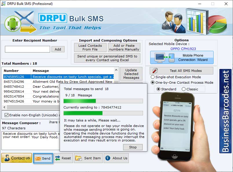 Screenshot of SMS Delivery Tracking Tool
