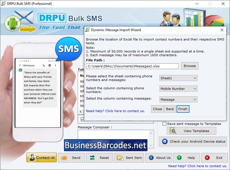 Screenshot of Text Message Receiver Software
