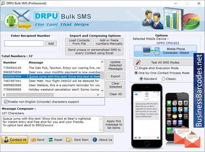 Screenshot of Bulk SMS Processing Software