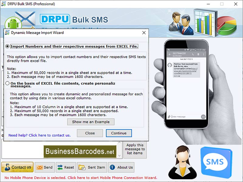 Screenshot of Software for Messaging SMS