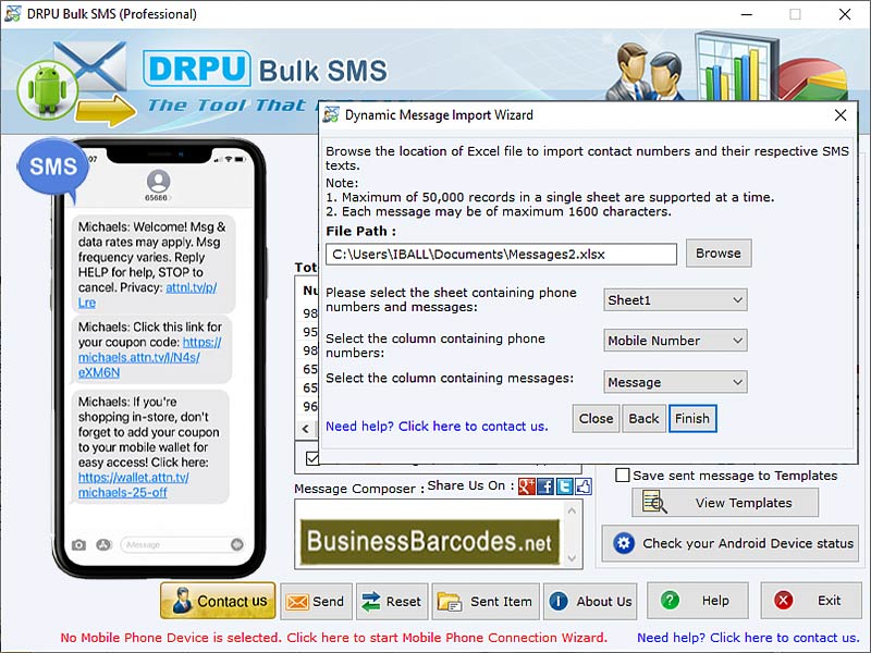 Screenshot of Bulk SMS Text Software 7.7.2.3
