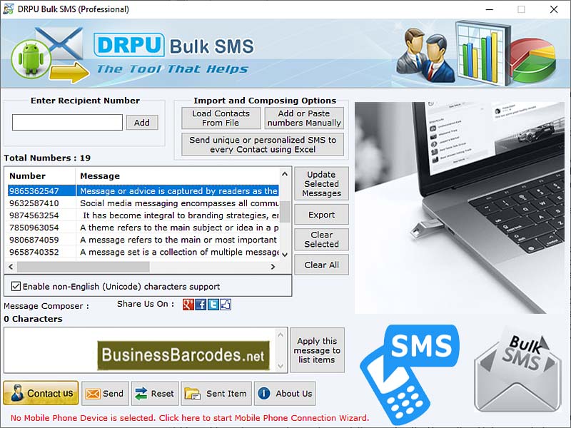 Screenshot of USB Modem for Scheduling SMS Message