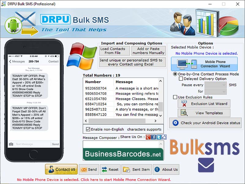 Screenshot of Bulk SMS Software for Windows 7.3.7.6