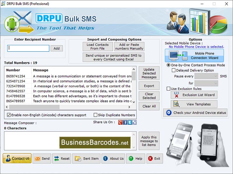 Screenshot of Integrated Bulk SMS Support