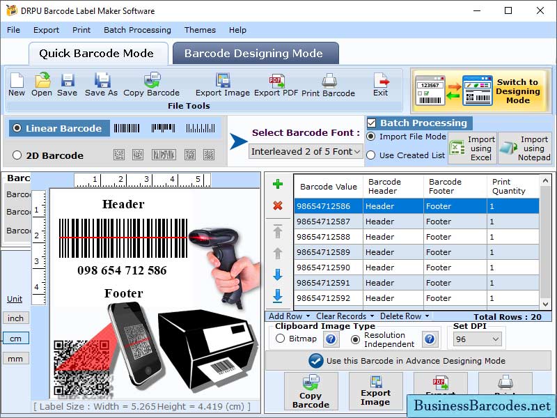 Screenshot of Barcode Label Designing Tool