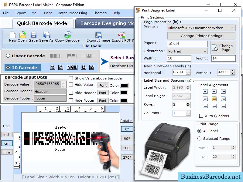 Screenshot of Business Barcode Label Maker Tool