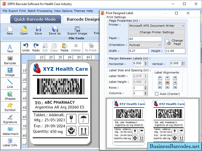Screenshot of Healthcare Barcode Maker Application