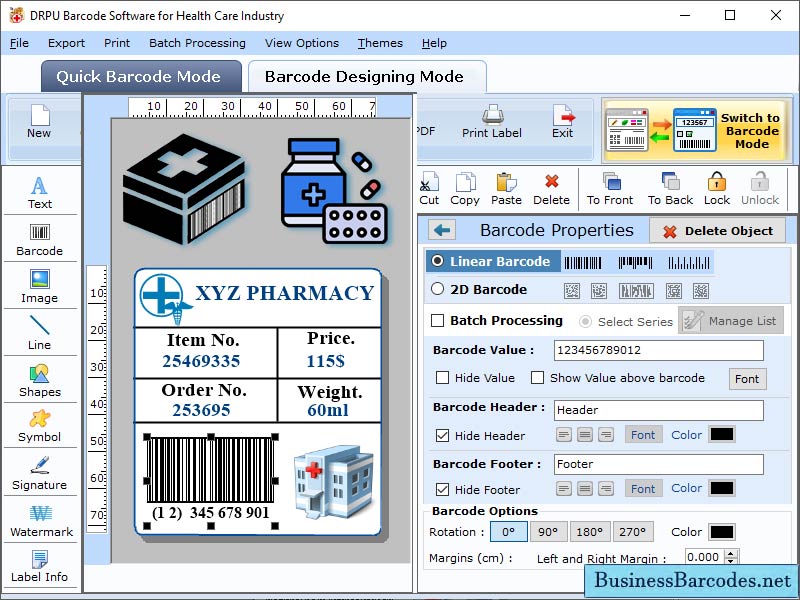 Screenshot of Healthcare Barcode Maker Software