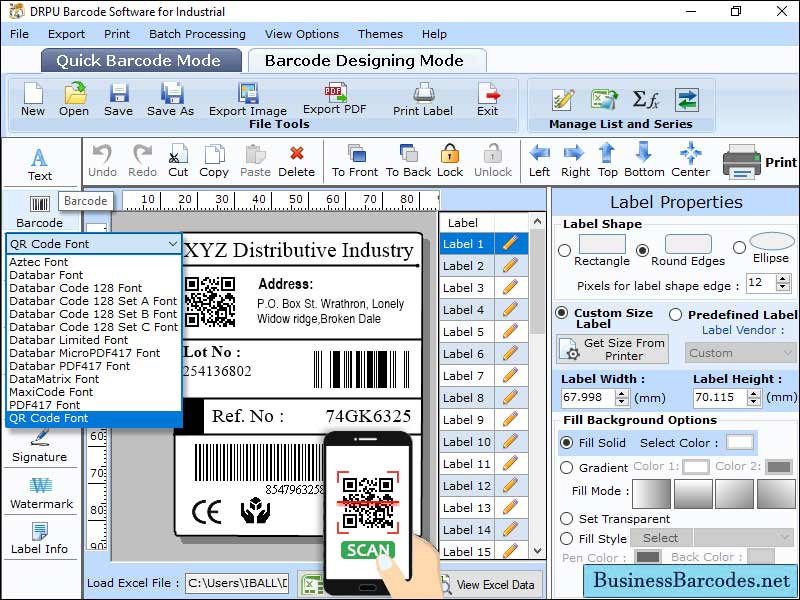 Screenshot of Industrial Barcode Label Software