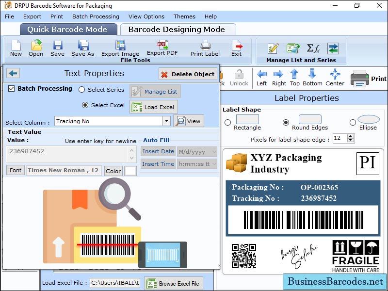 Screenshot of Packaging Barcodes Maker Application