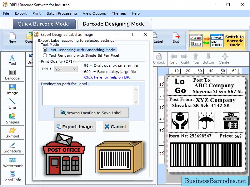 Screenshot of Post Office Barcode Label Software 5.5