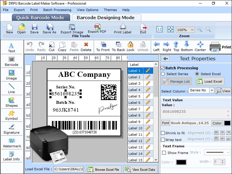 Screenshot of Software for Barcode Designing