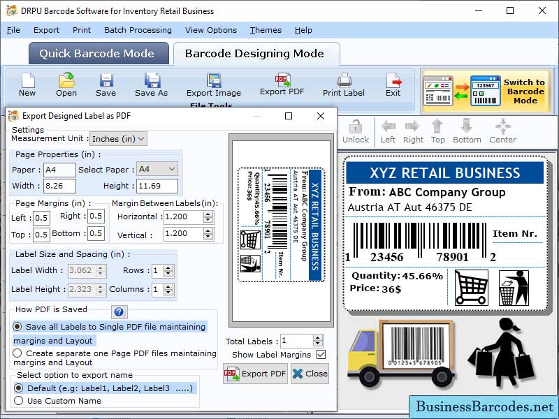 Screenshot of Retail Barcode Label Maker Software 4.10