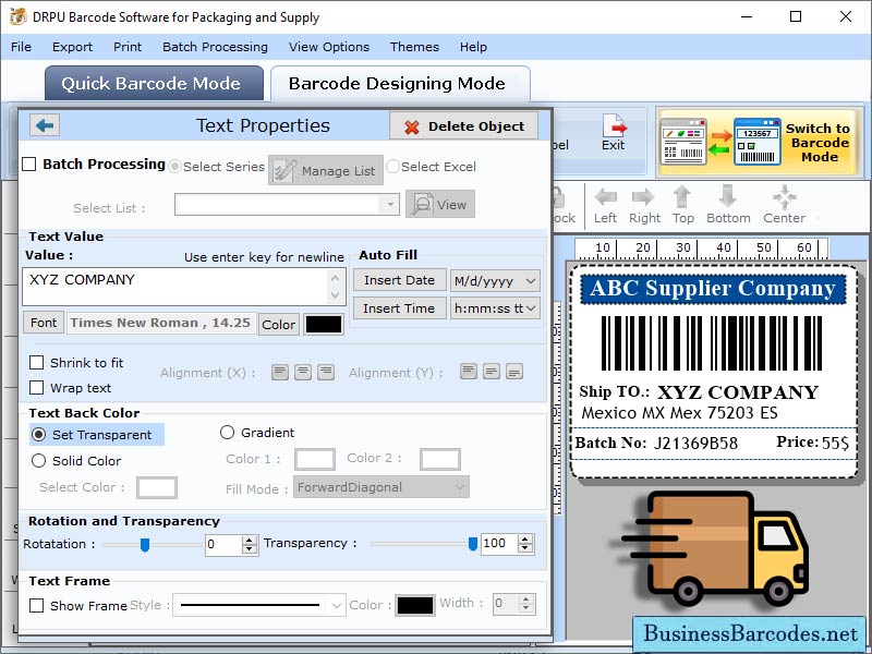 Screenshot of Shipping Barcode Maker Program 5.7