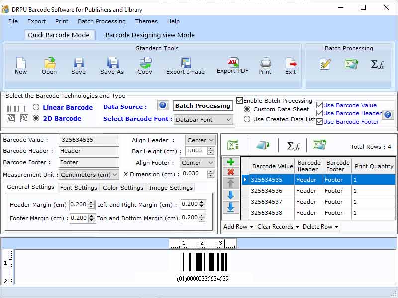 Screenshot of Library Books Barcode Maker Software