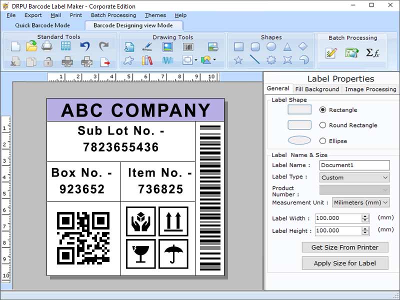 Screenshot of Company Barcode Label Printing Software