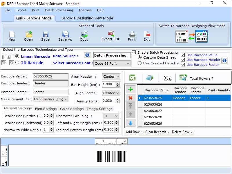 Screenshot of Customized Barcode Labeling Application