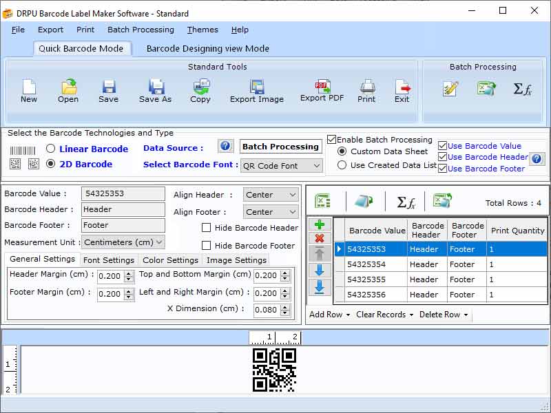 Screenshot of Standard Barcode Creating Program