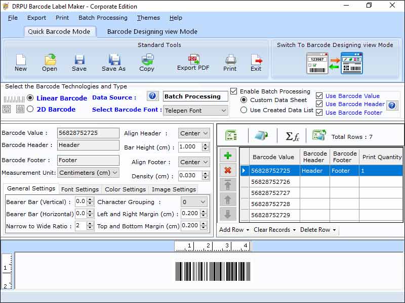 Screenshot of Corporation Barcode Program