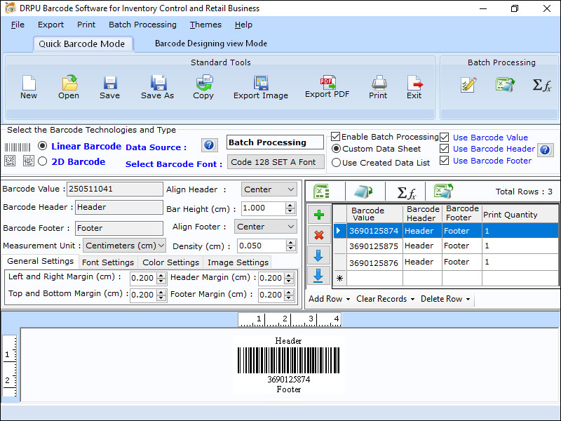 Screenshot of Retail Barcode Label Printing Tool