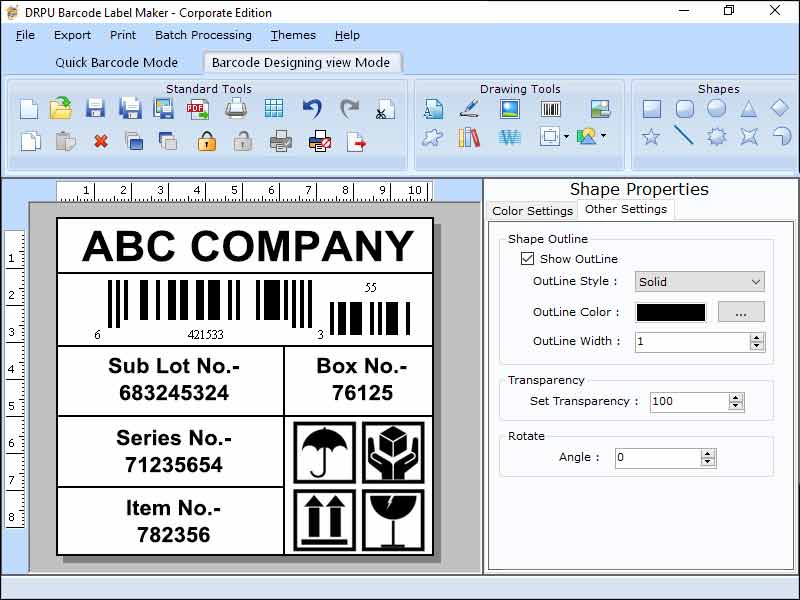 Screenshot of Corporate Barcode Label Printing Program