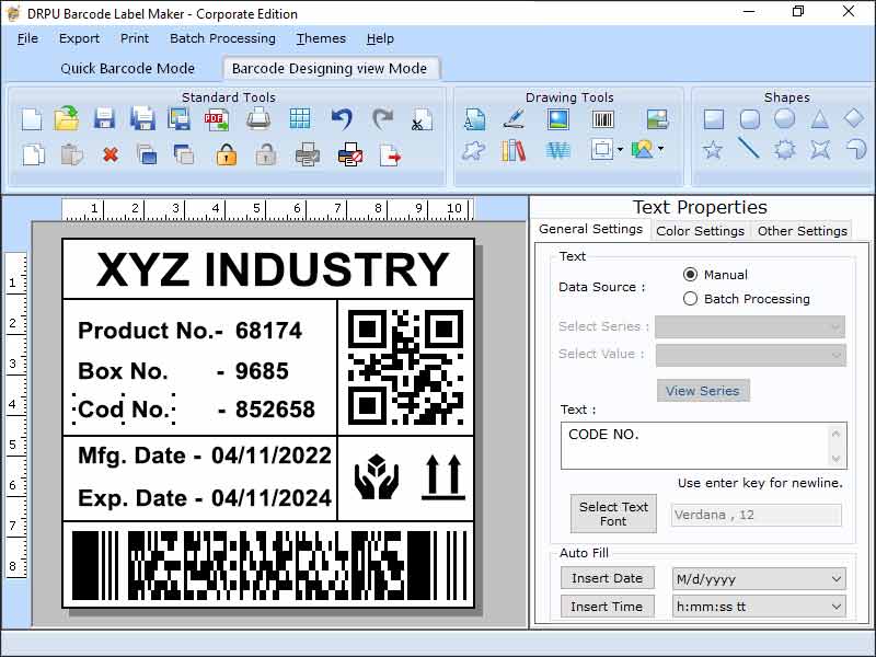 Screenshot of Business Barcode Label Printing Tool