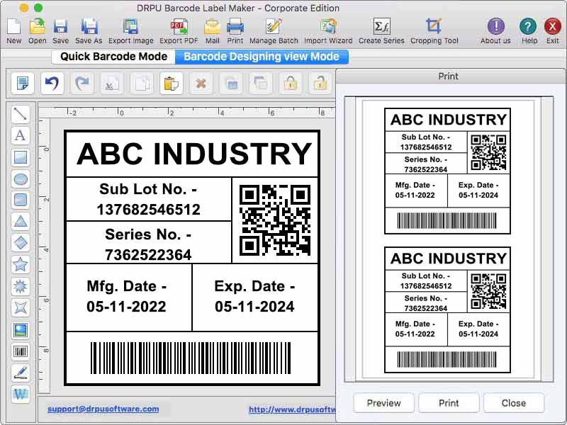 Screenshot of Mac Corporate Barcode Software